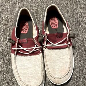 Hey Dude Red and Cream 
Gently used